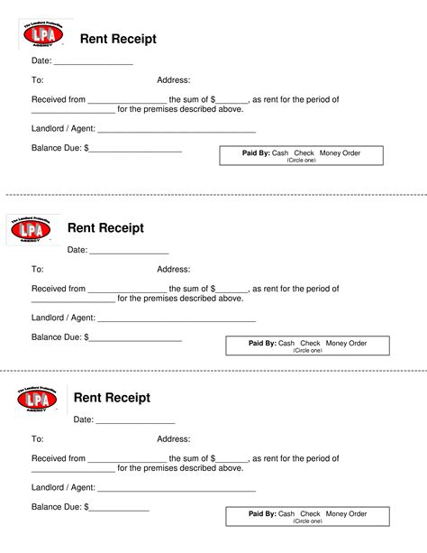 Rent Receipt with Payment Terms