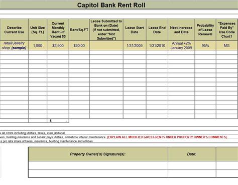 Rent Roll Template in Excel