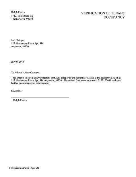 Rent Verification Letter Template