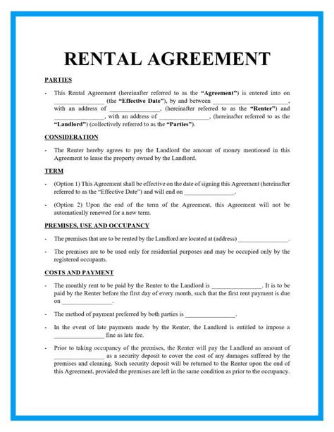 Rental Agreement Payment Terms