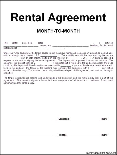 A rental agreement template with a list of rules and regulations