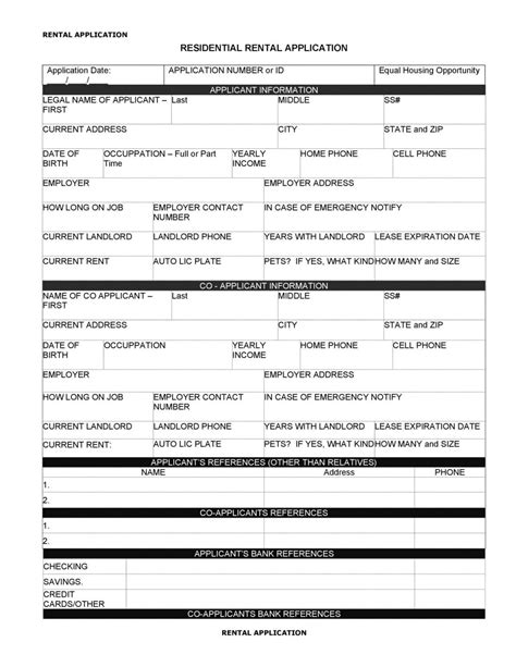 Rental Application Form Template Excel