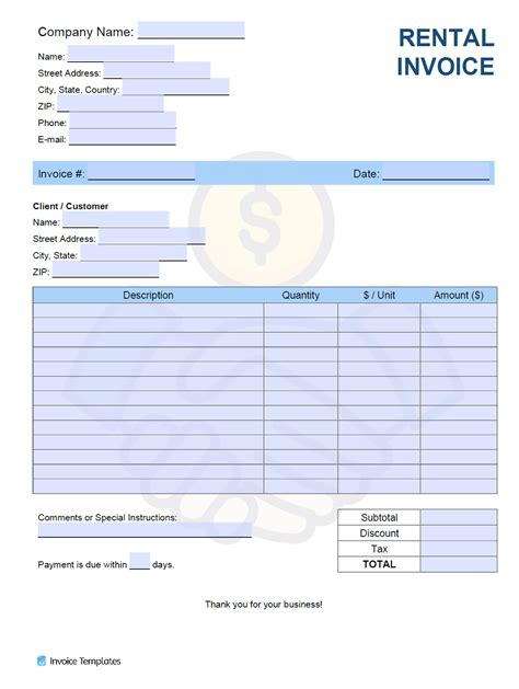 Rental Invoice Template Design