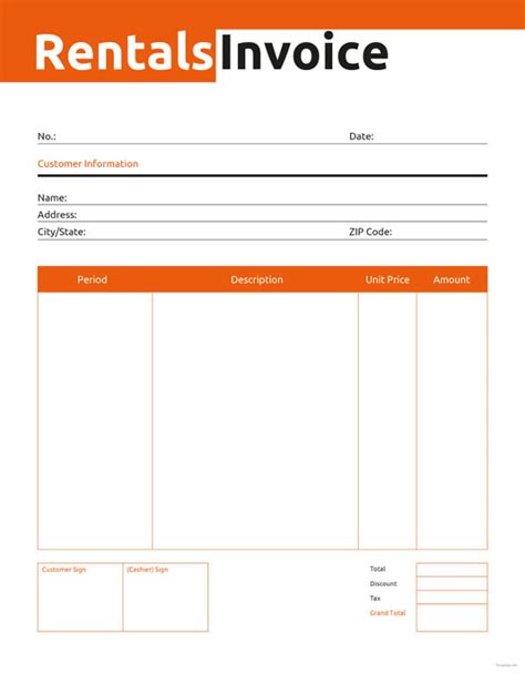 Rental Invoice Template Word