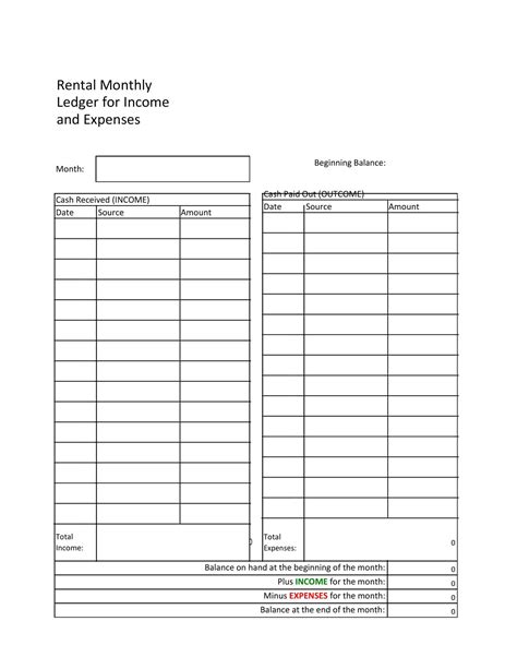 Rental Payment Ledger Template Example