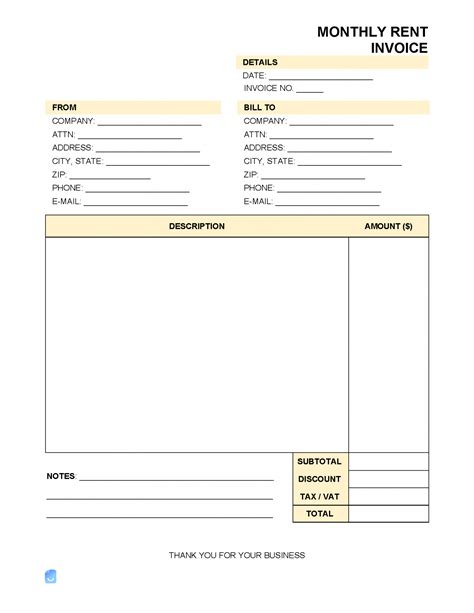 Rental Property Invoice Template Layout