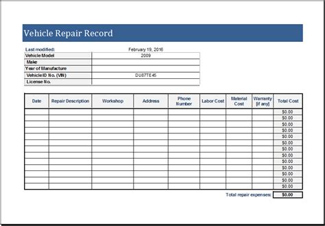 Repair Cost Log