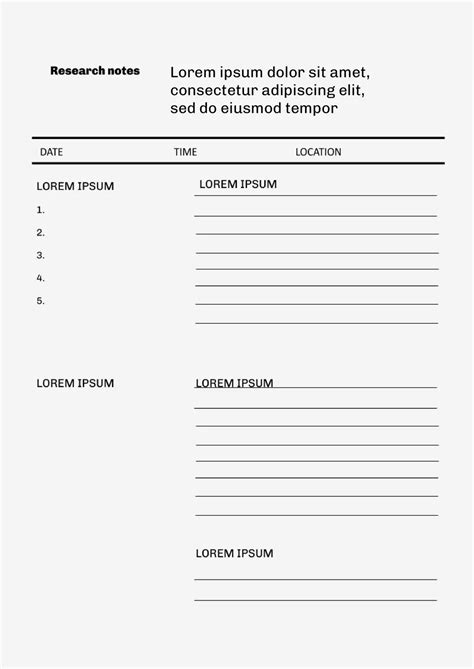 Research Note Template Example