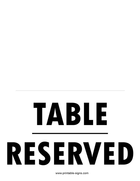 Reserved Sign for Table Template