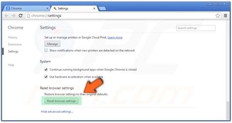 Resetting browser to remove browser hijacker