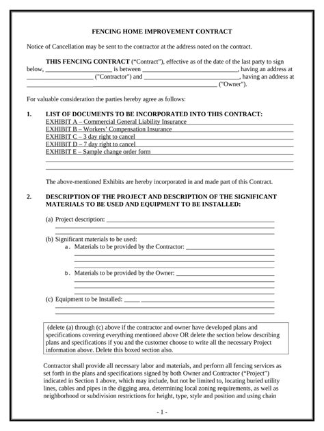 Residential fencing contract template example