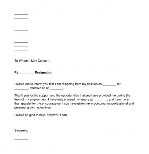 Resignation Letter Template Canada