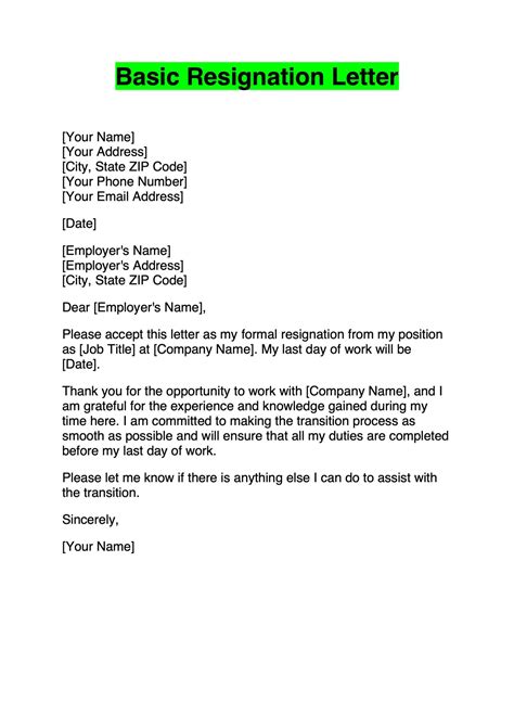 Resignation Letter Template Examples