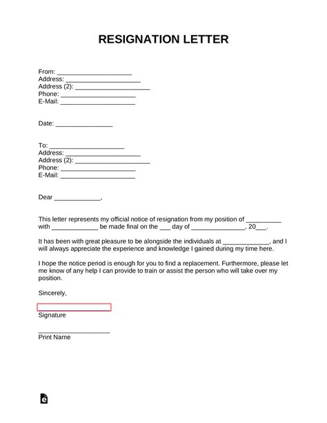 Resignation Letter Template Format