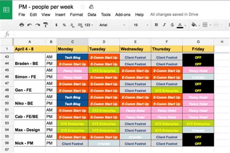 Resource Calendar Template Example