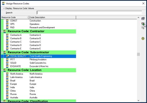 Resource Codes Template