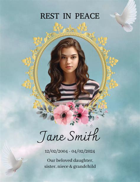 Rest in peace template with a floral design