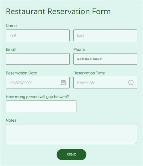 Restaurant Booking Form Template