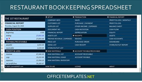 Restaurant Bookkeeping Template