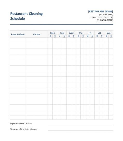 Restaurant Cleaning Template Excel