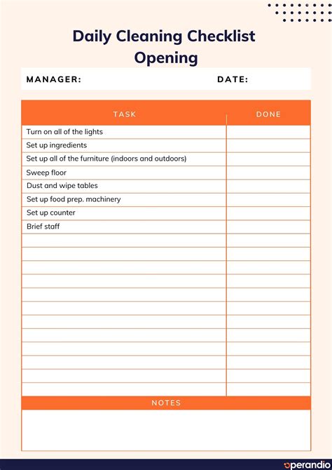 Daily Checklist Template for Restaurants