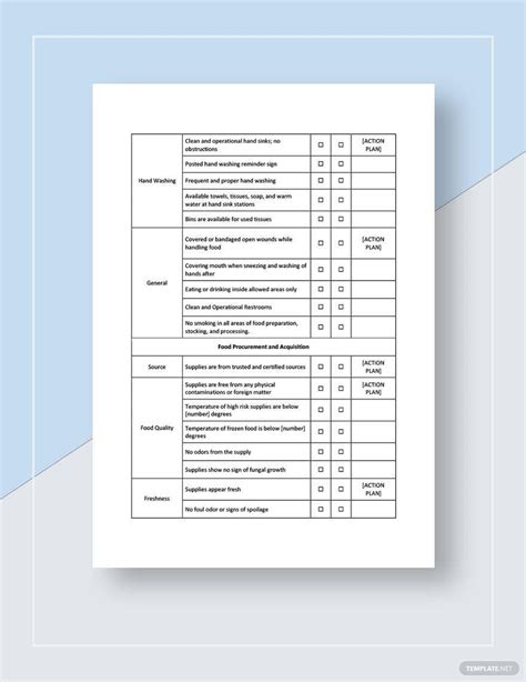 Food Safety Checklist Template for Restaurants