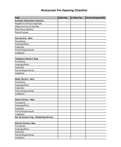 Inventory Checklist Template for Restaurants