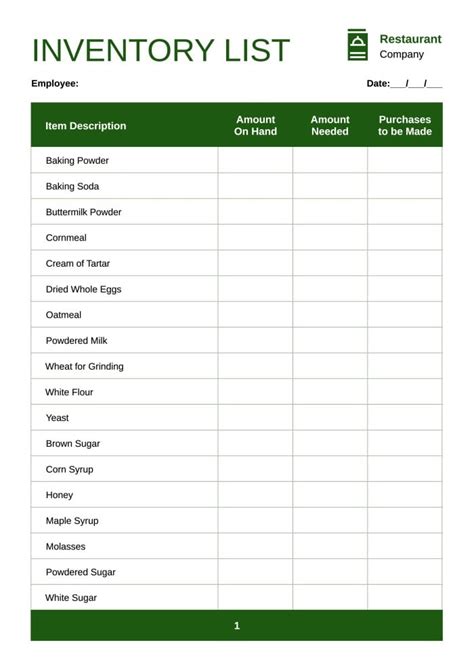 Restaurant Inventory Templates