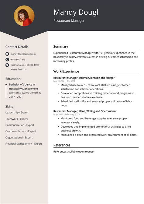 Restaurant Manager Review Template Example