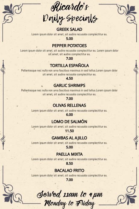 Restaurant Menu Template with Daily Specials