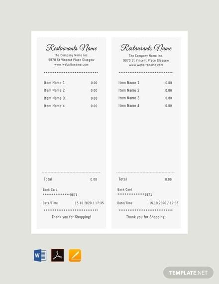 Restaurant Receipt Template with Itemized List