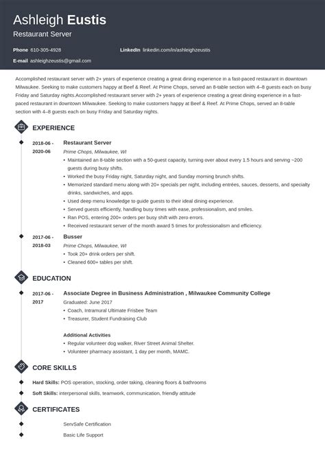 Restaurant Resume Template 10