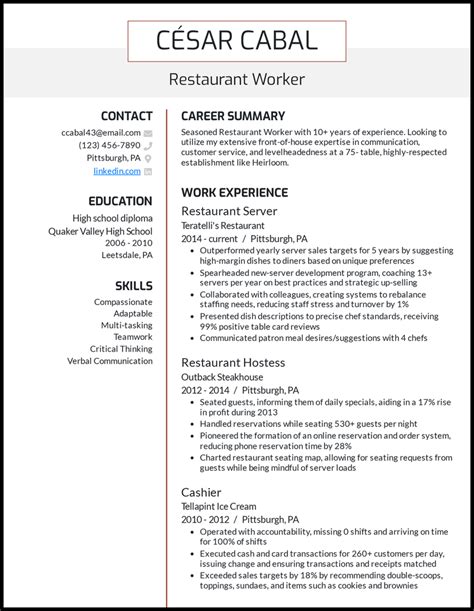 Restaurant Resume Template 2