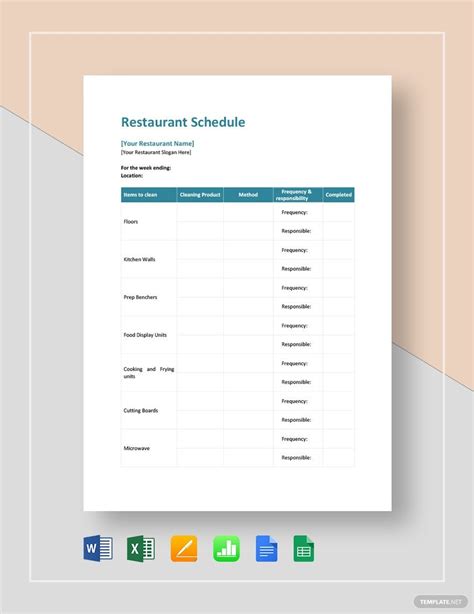 Restaurant Schedule Template Design