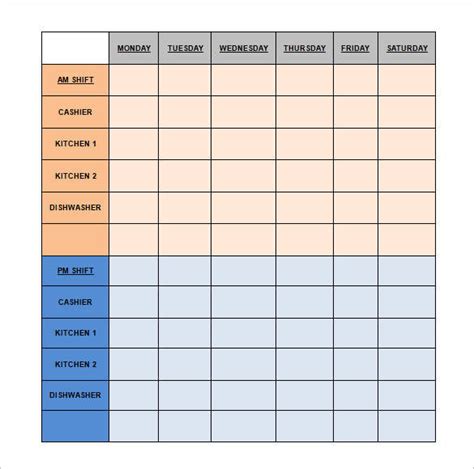 Restaurant Schedule Template PDF