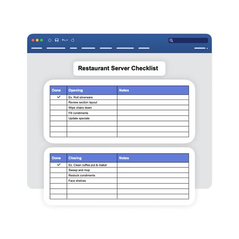 Restaurant server checklist template