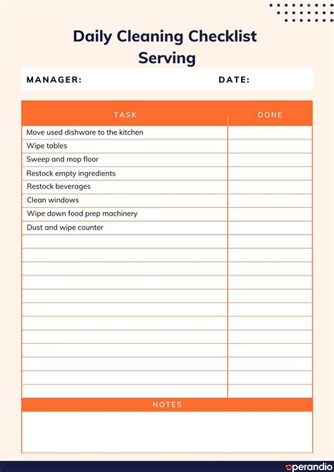 Weekly Checklist Template for Restaurants