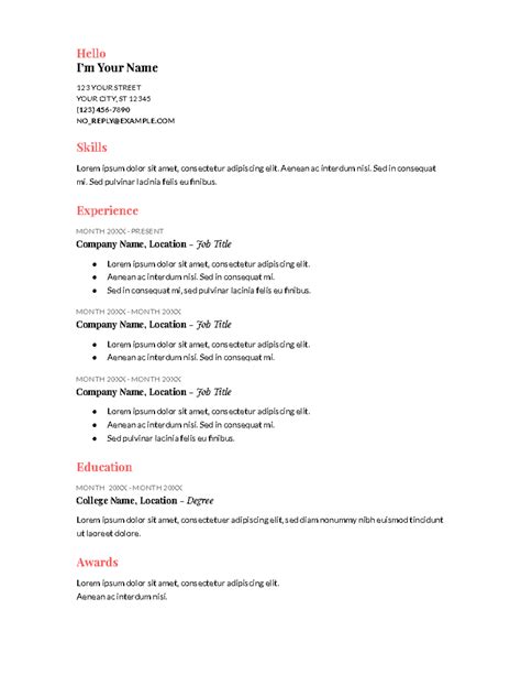 Resume Template Format