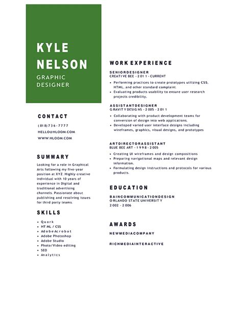 Resume Template Hloom