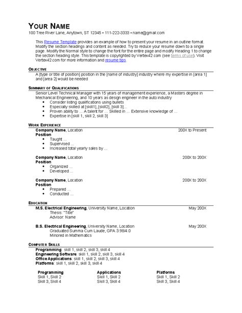 Resume template pages