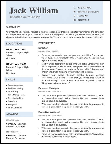 Resume Template Word Download