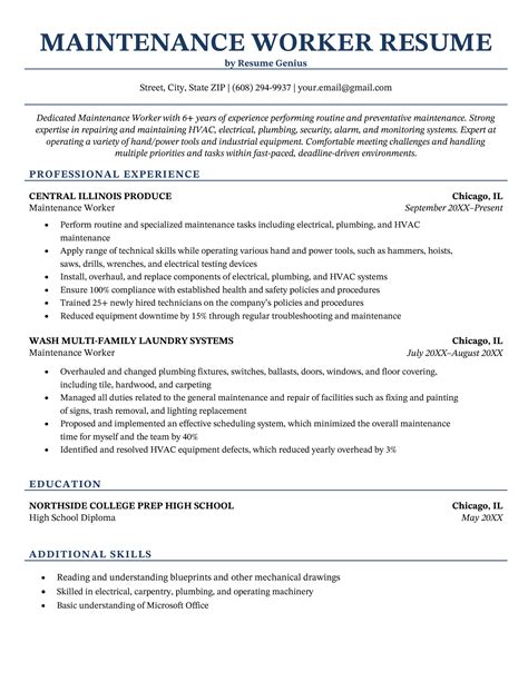 Resume Templates for Maintenance Jobs