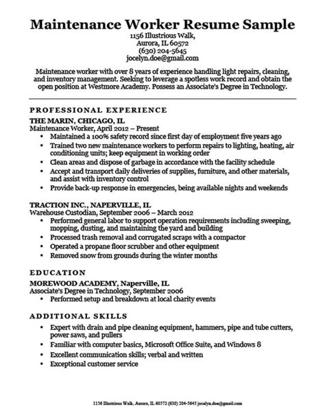 Resume Templates for Maintenance Workers