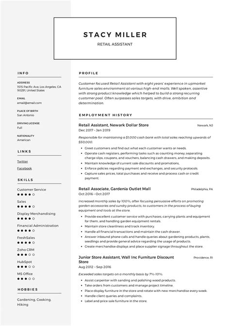 Retail Assistant Manager Resume Template Example