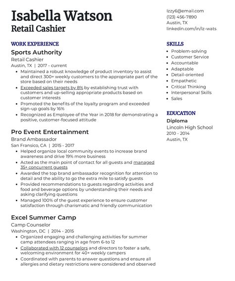 Retail Cashier Resume Template