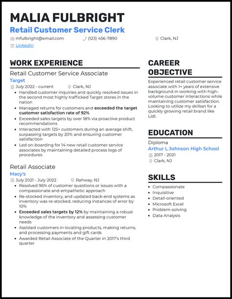 Retail Customer Service Resume