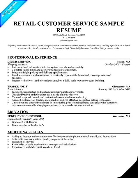 Retail Customer Service Resume Template Sample