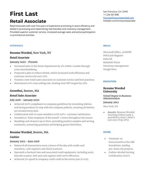 Retail Resume Template Example 10