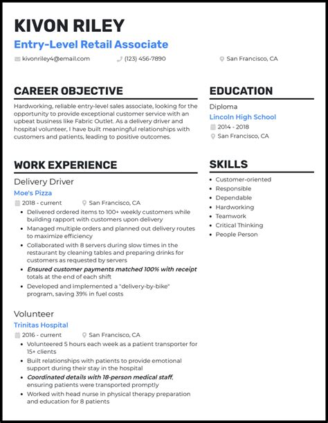 Retail Resume Template Example