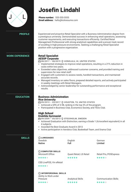 Retail Resume Template with Photo Example